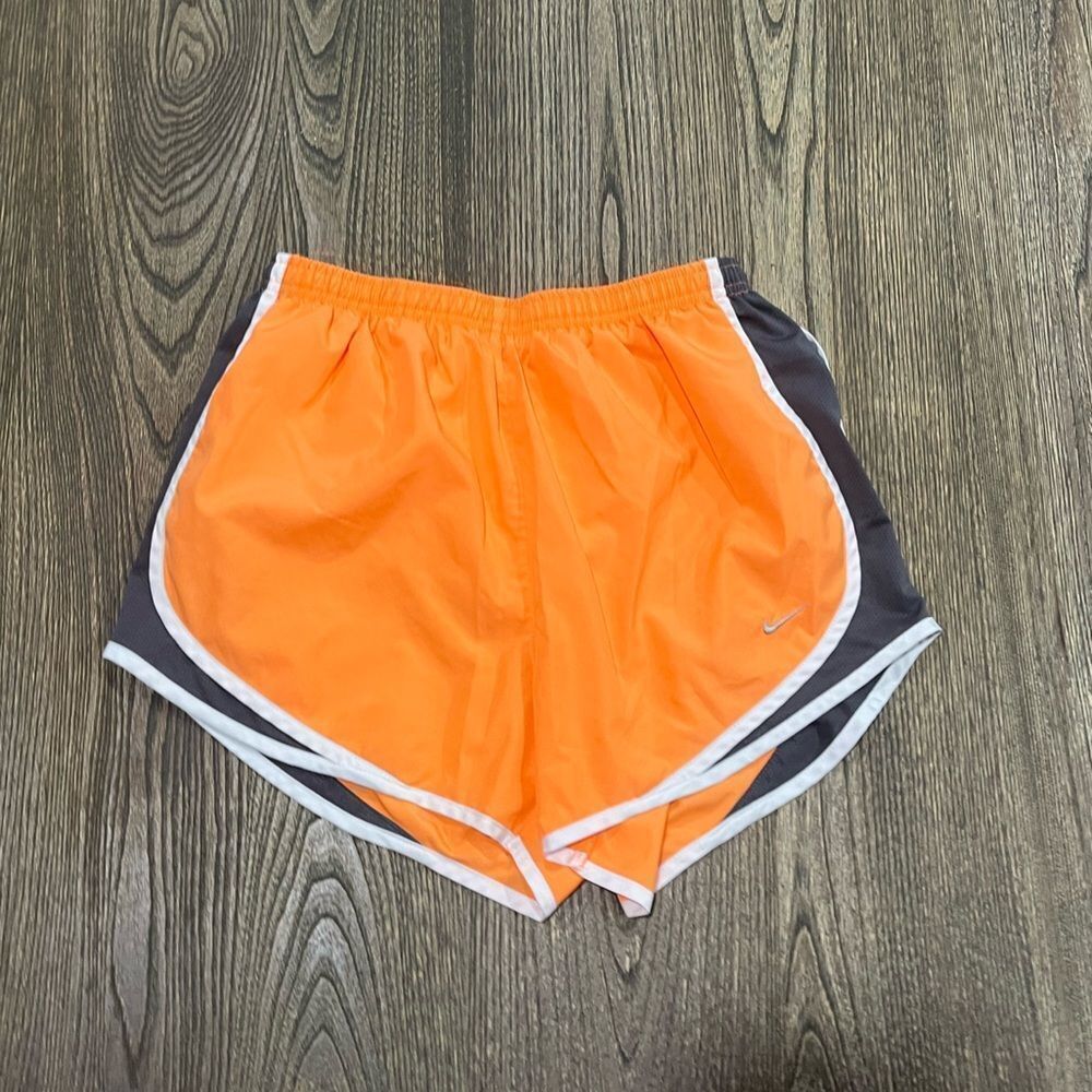 Nike Dri Fit Running Shorts High Rise Elastic Waist Pull-On Orange Gray Size M